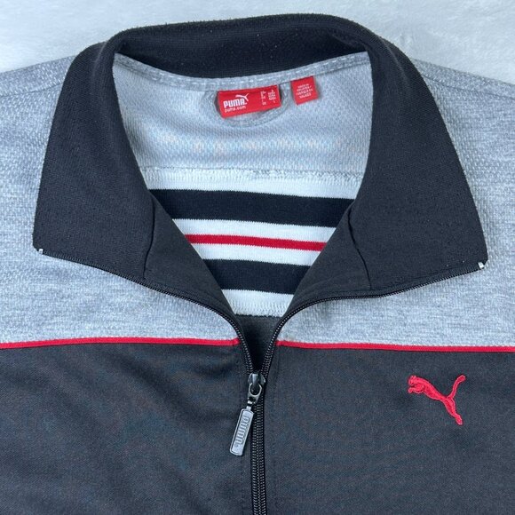 Puma Mens Full-Zip Track Jacket Black/Gray Red Striper Sz L Comfy Streetwear - Picture 4 of 11